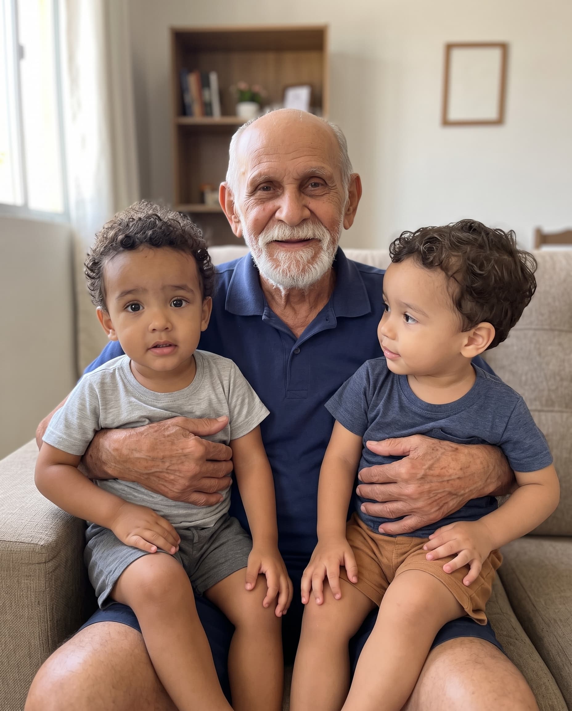 Bisavô com os dois netos gêmeos